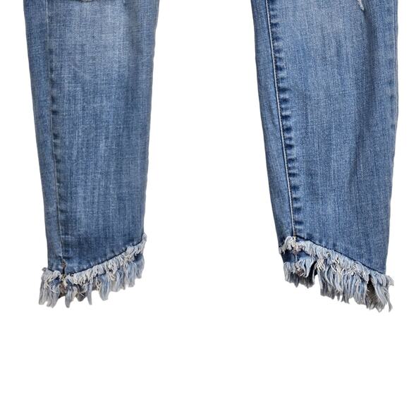 Kancan Mid Rise Ankle Skinny Jeans Size 5 /26 Raw Hem Distressed Fringe Juniors - Picture 4 of 10
